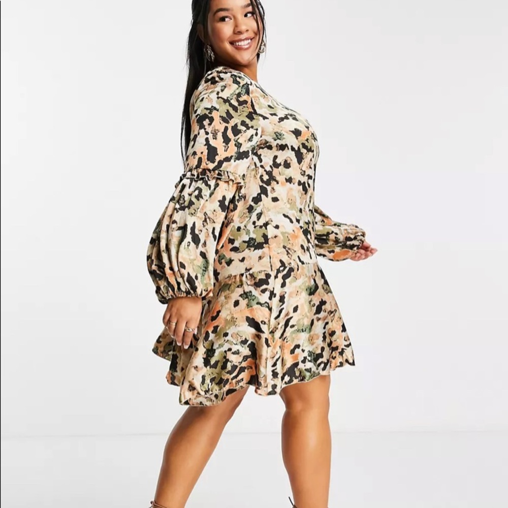 Outrageous Fortune Plus floral mini dress with balloon sleeves in multi